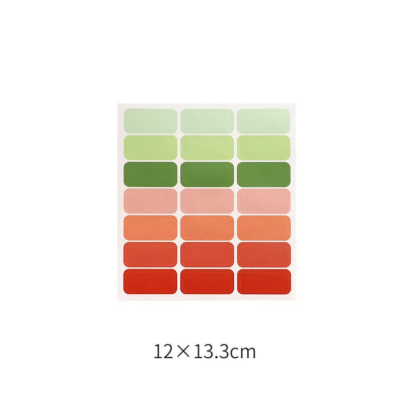 Assortment of paper adhesive stickers, labels, A6 rulers, and sticky notes in various colours and grid layouts.