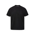 Man wearing a loose-fit black short sleeve top with visible air layer stitching detail.