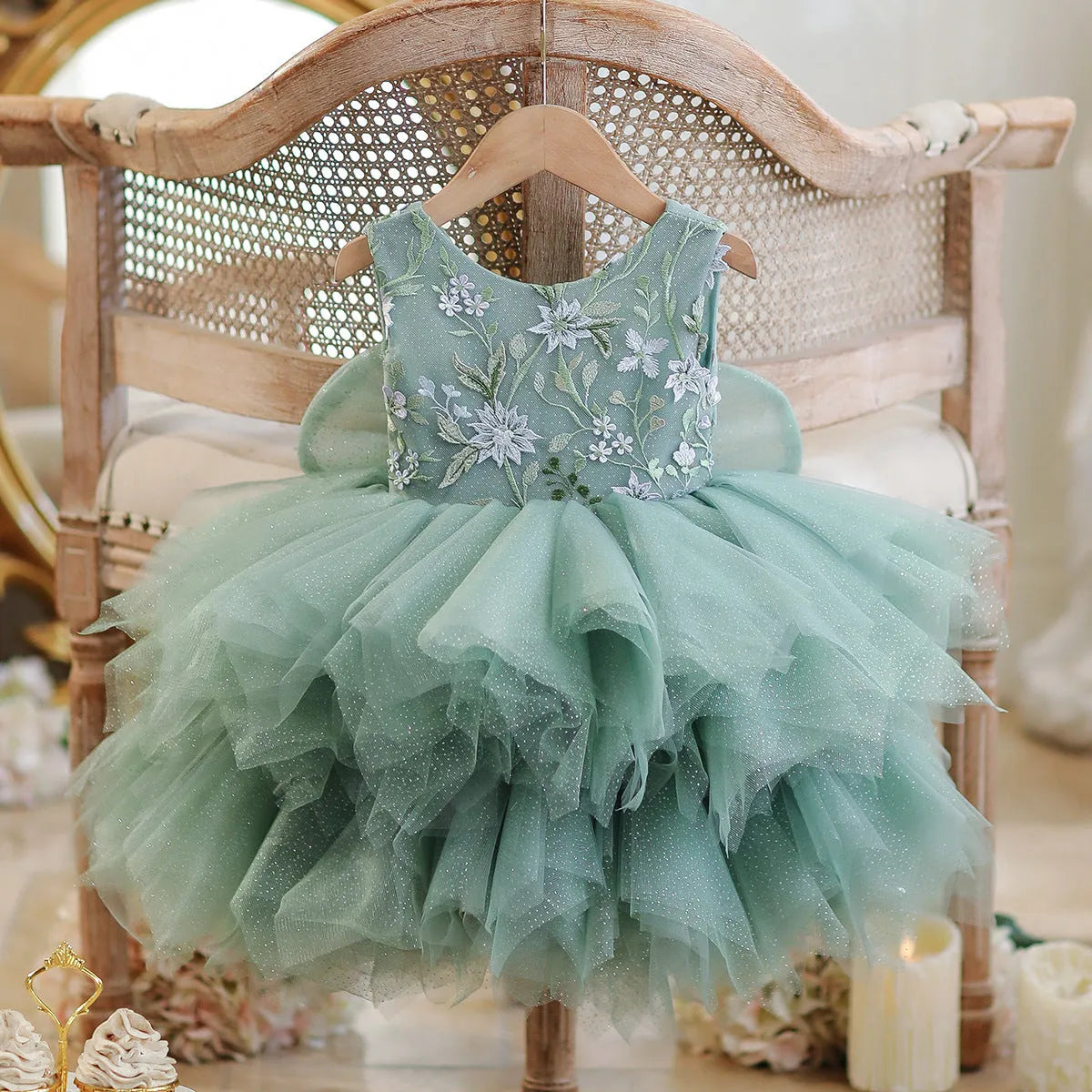 Girls mori style princess birthday party dress in princess dress colour, chemical fibre blend, available for heights 80cm to 150cm