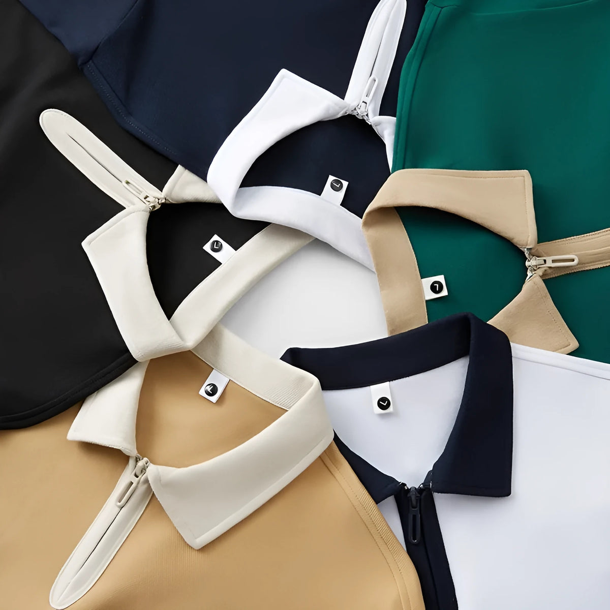 Nylon short sleeve polo shirt with zipper and lapel, solid colour, loose fit for teenagers