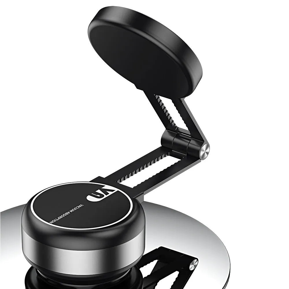 Alloy vacuum suction mobile phone bracket in silver on car dashboard for hands-free use