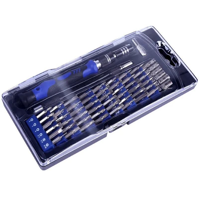 80 in 1 screwdriver set with 65 chrome vanadium steel bits, magnetised handle, extensions, tweezers, and prying tools