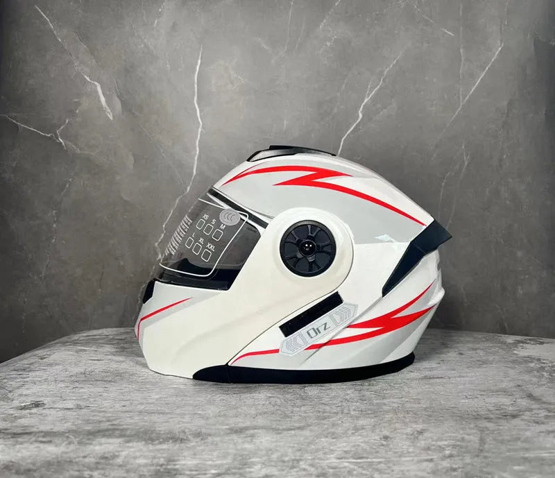Battery Helmet Gray full face motorcycle helmet in ABS with coloured lens, shown in profile