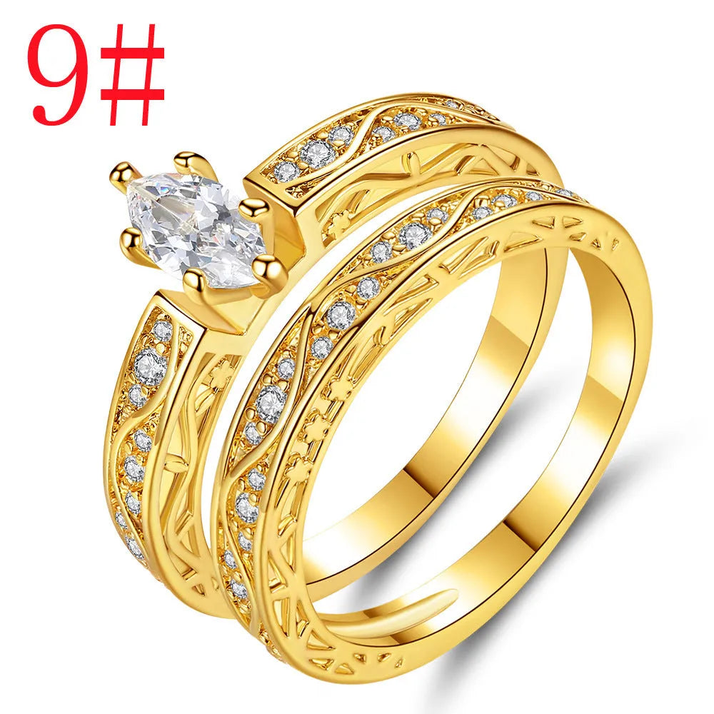 Creative horse eye zircon simple pattern couple rings for women, copper electroplated, sizes 6 to 9