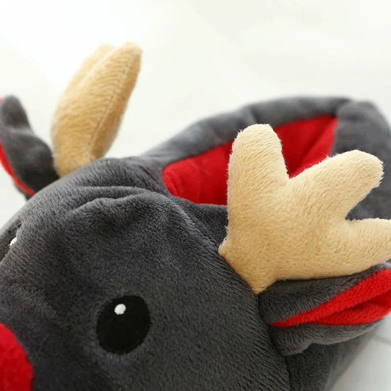 Grey Christmas elk fleece slippers for men and women, sizes 36-41, with point bottom sole