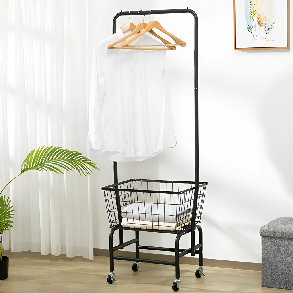 Iron single rod pulley storage car for wardrobe clothes rail organisation in white colour
