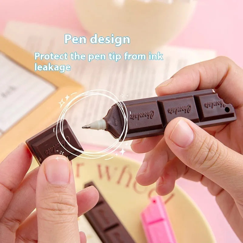 Chocolate-themed ballpoint pen with cartoon food design and 0.5mm bullet tip in three colour options