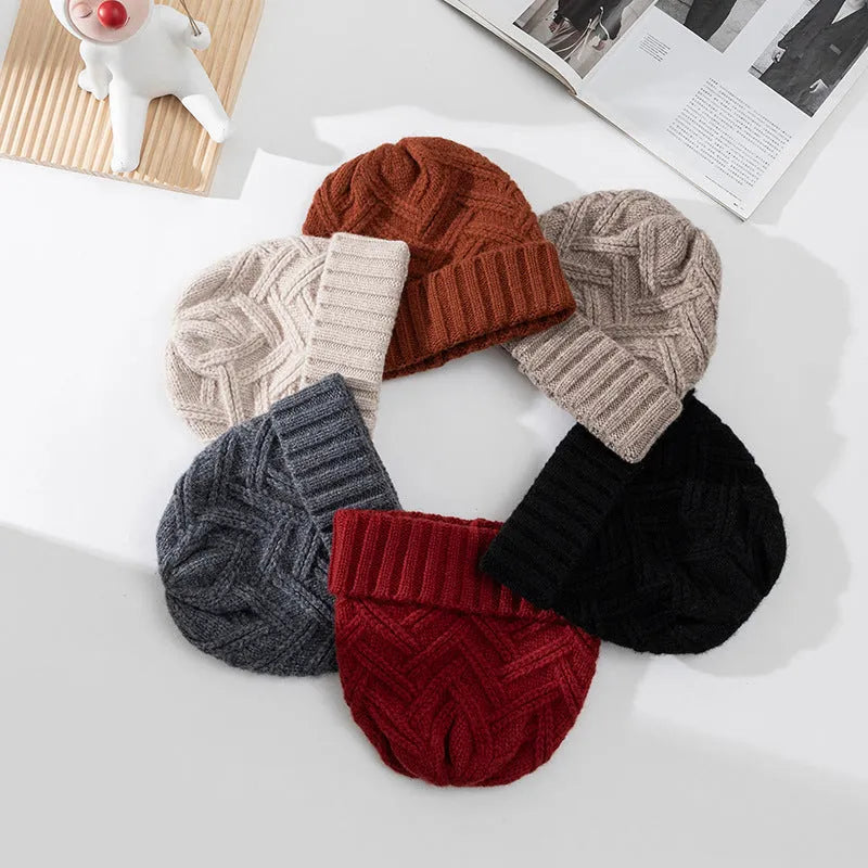 Wool knitted winter hat dome crown design in six colour options for women