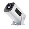 Black or white P330 portable mini projector with remote control on a table.