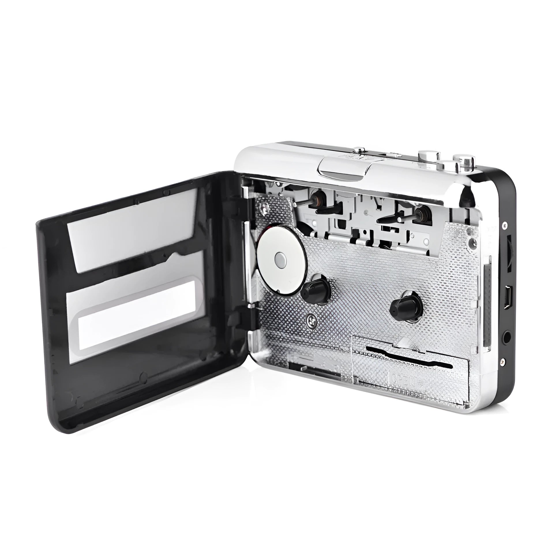Silver USB cassette tape converter unit for converting tapes to MP3 digital audio files