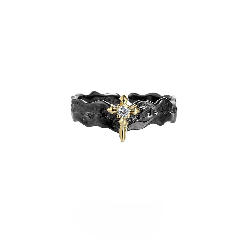 Princess Knight adjustable opening couple ring in electroplated silver with minority-inspired design