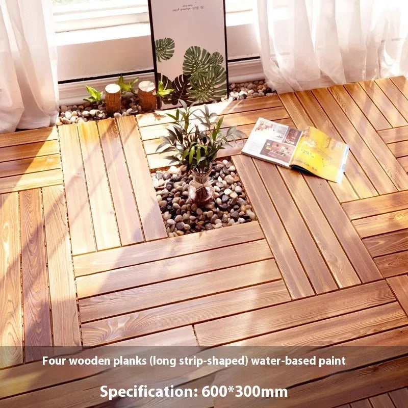 Square camphor pine floor tile with brushed wax-oil finish, shown in 30cm x 30cm size.