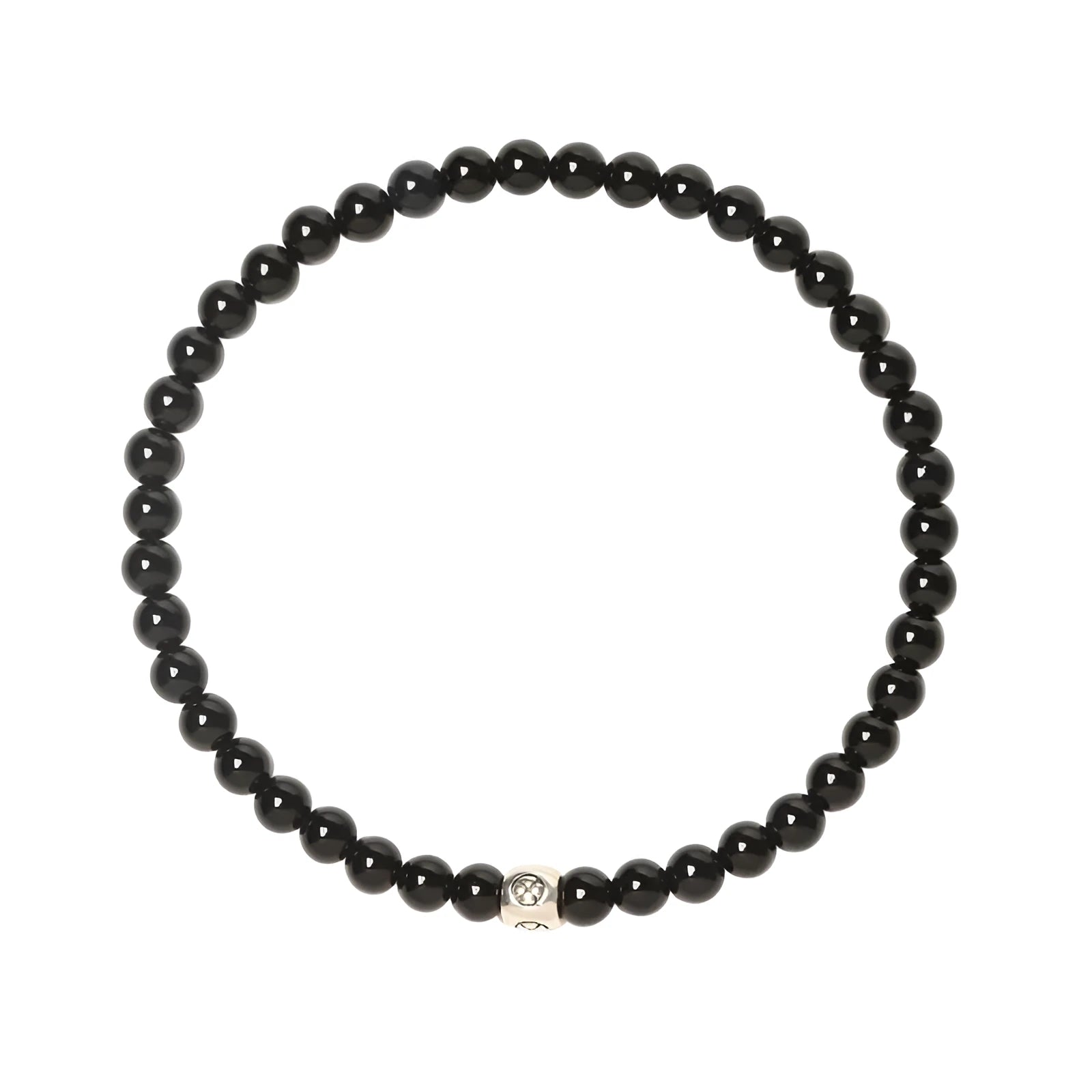 Geometric agate bracelet with obsidian, blue san and cut surface black agate beads