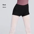 Black cotton women's ballet practice trousers laid flat, showing solid colour and fit for dance exercise.
