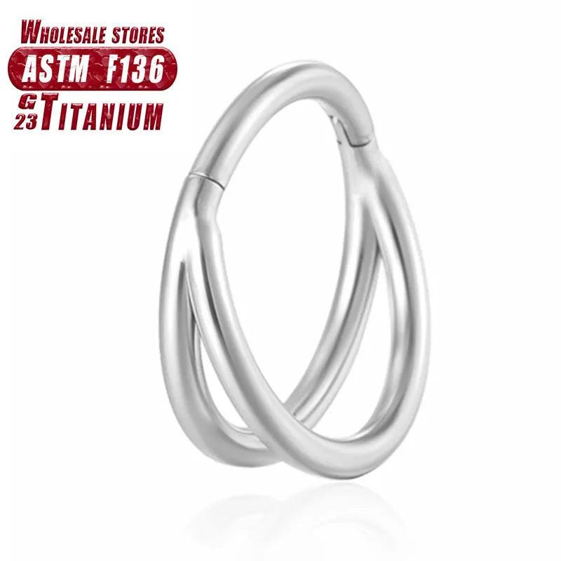 Titanium alloy fork nose ring in silver, gold, black, rose gold and colourful finishes.