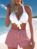 Women's halter swimsuit with chest pad and high waist briefs in picture colour, polyester, sizes S-3XL