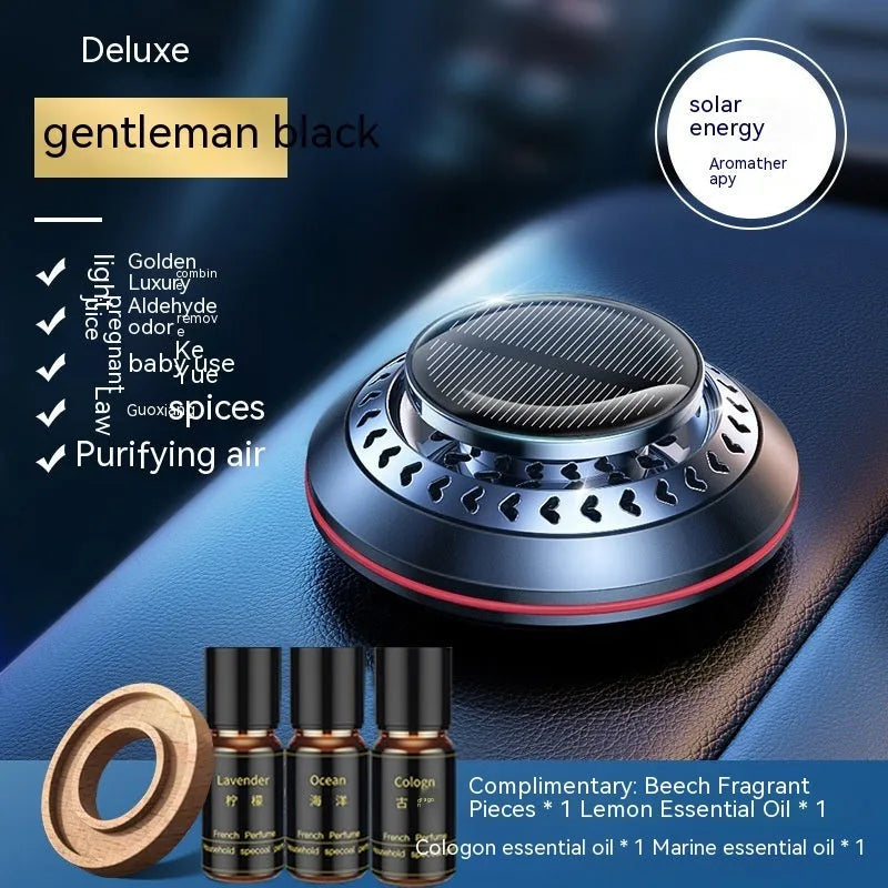 Solar-powered aluminium alloy car air freshener with essential oil and fragrance slices for odour removal