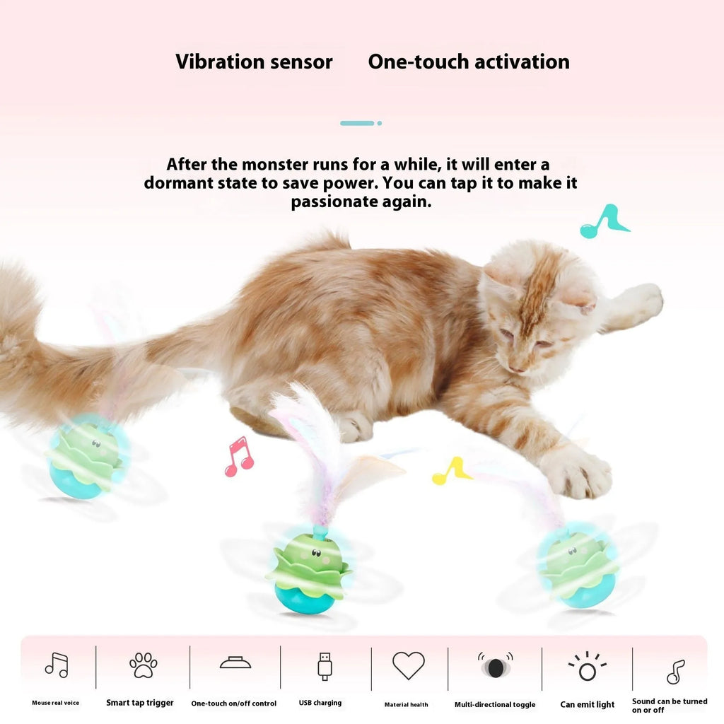 Rotating self-hi cat teaser feather toy with TPR and ABS body, 70x70x200mm, rechargeable battery, multi-colour