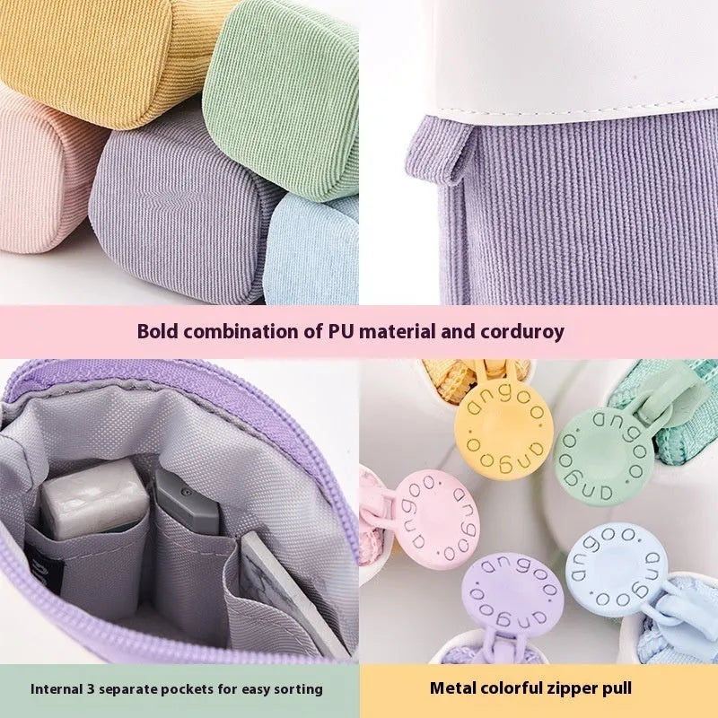 Korean style drop-down telescopic stationery case in corduroy PU material