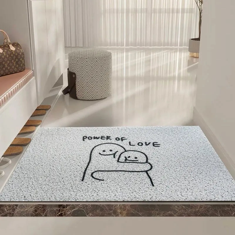 Square PVC floor mat with cartoon facial expression and geometric pattern in Mr Big Nose colour