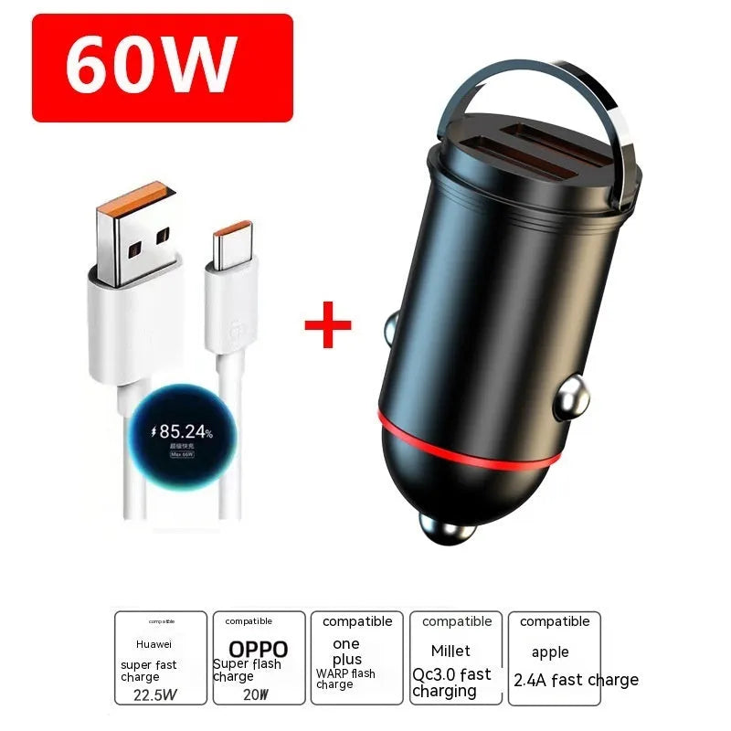 Black zinc alloy car charger with USB port for vehicle device charging