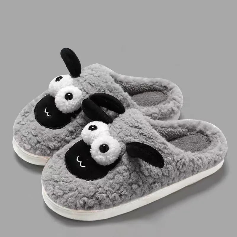 Brown suede slip-on slippers with thermal cotton lining and a sewn PVC sole.