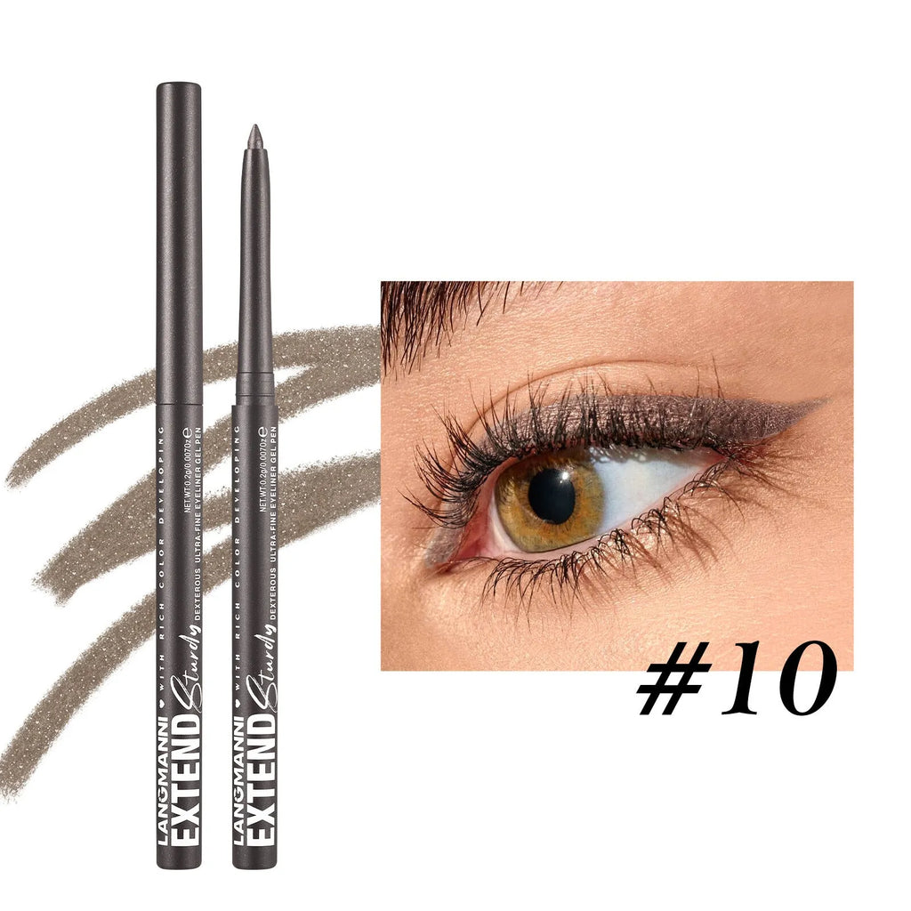 Set of 12 colourful gel glitter eyeliner pencils with vibrant shades on a white background