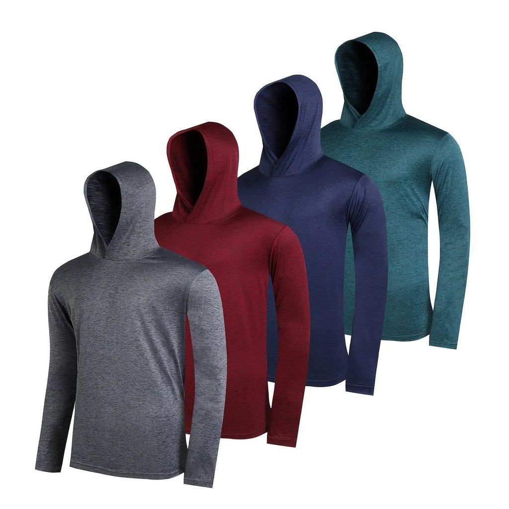 Men's lightweight polyester hoodie four-piece set in various colours with size range display