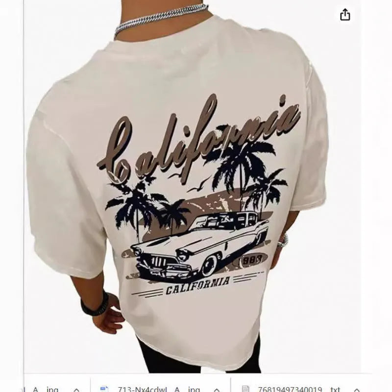 Men's printed short-sleeved sports T-shirt with digital pattern on polyester fabric