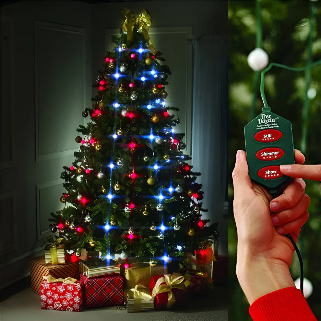 64 LED Christmas tree lights on 1.8 metre string with button control for dimming and colour change