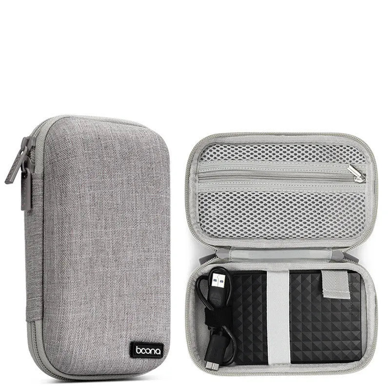 Black and grey Oxford cloth protective cases for 2.5-inch portable hard drives.