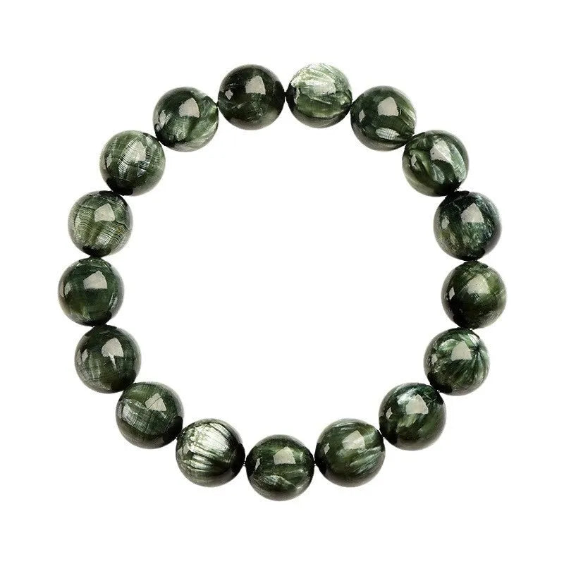 Green Dragon Crystal bracelet with round beads and a ruyi decorative motif.