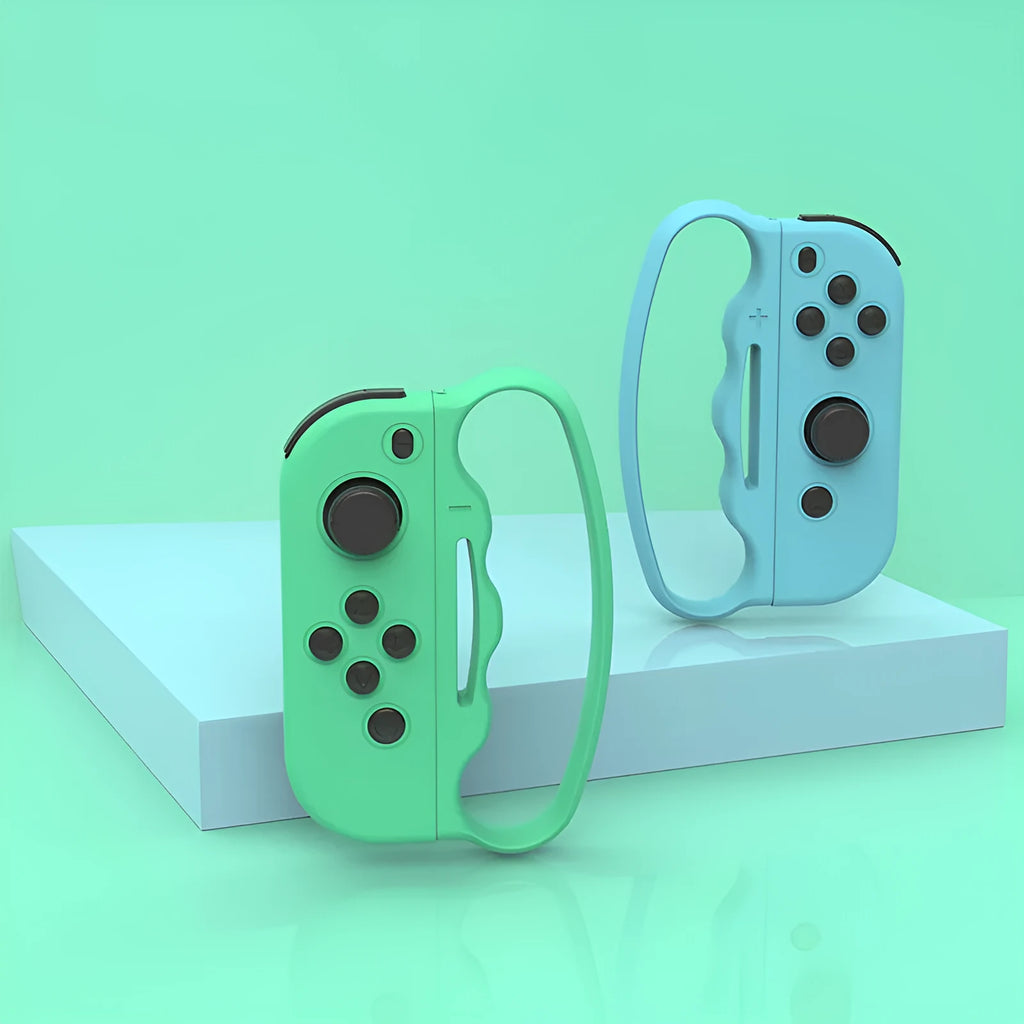 Two sets of black Joy-Con handle grips with hand ropes for boxing game control