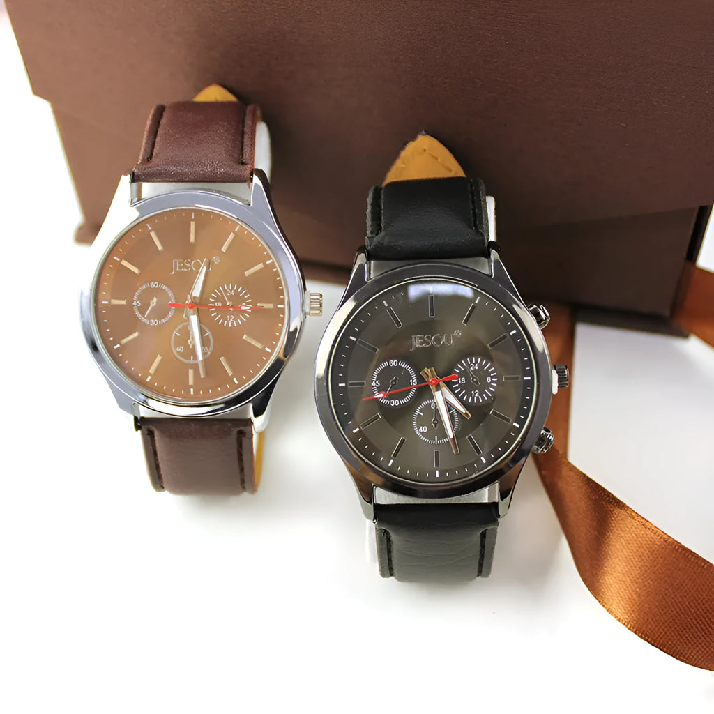 Men's creative packed gift box set with quartz watch, belt, wallet, cufflinks, and pen in black