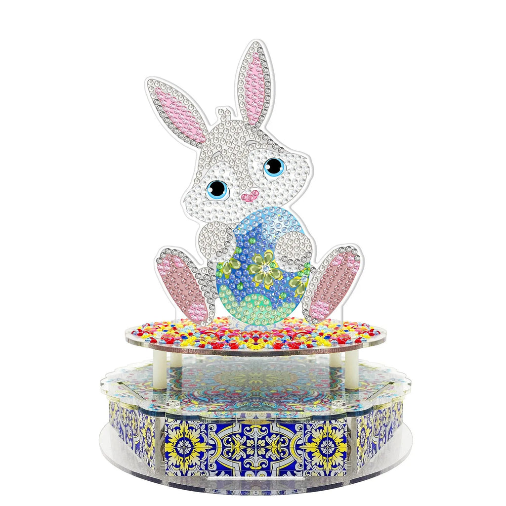 Handmade diamond painting music box kit with PVC plates, music movement, light string, and tools for Halloween and Easter decoration