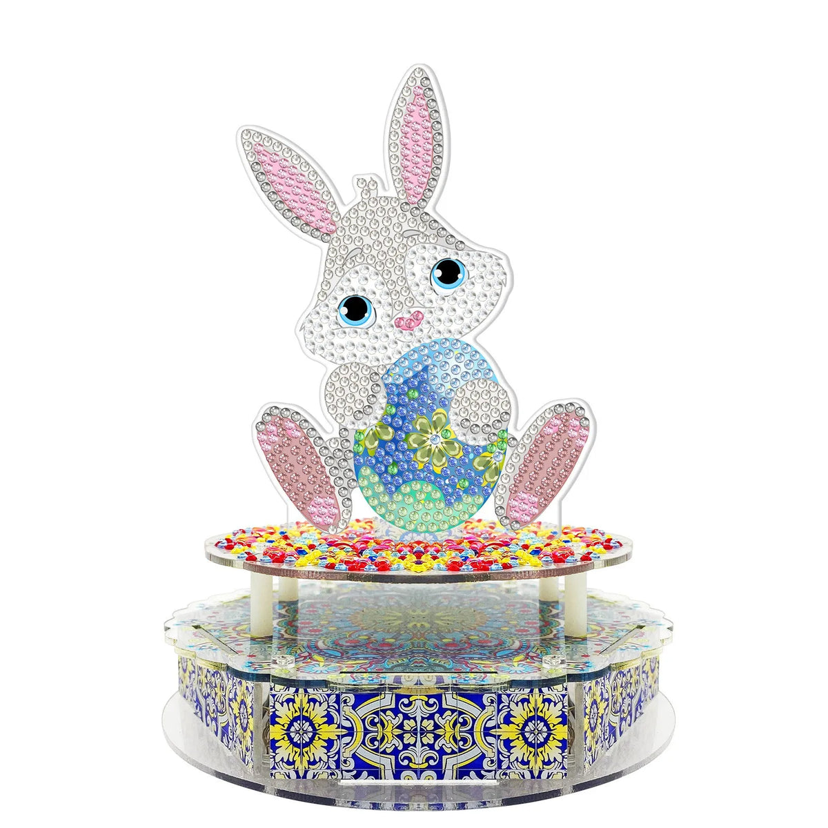 Handmade diamond painting music box kit with PVC plates, music movement, light string, and tools for Halloween and Easter decoration
