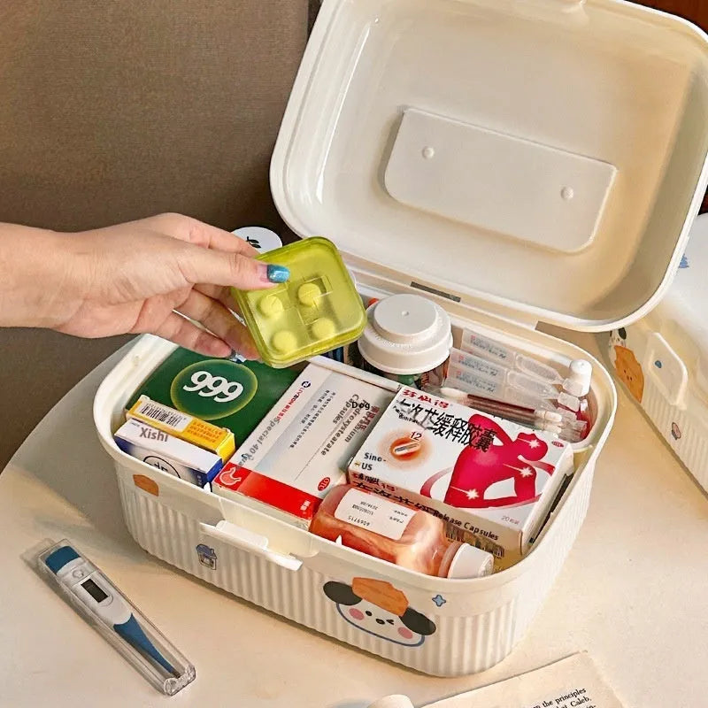 Double-layer plastic storage box with large capacity and colour stickers for organisation