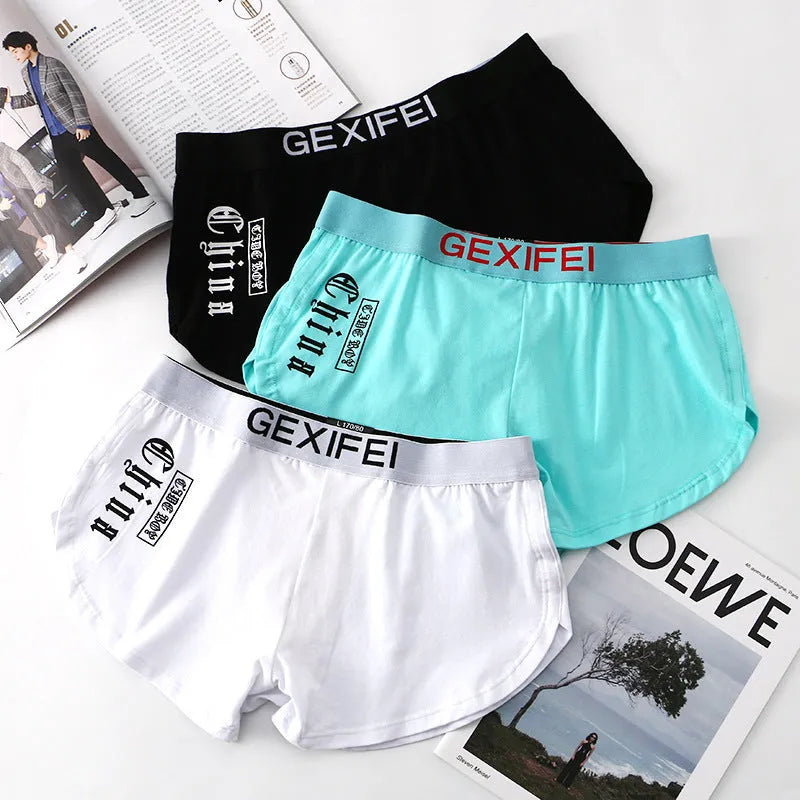 Men's loose cotton boxers in plus sizes with mid waist design and antibacterial function