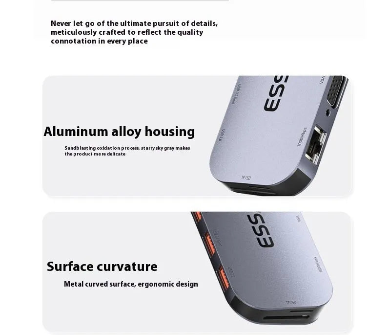 11-in-1 USB-C expansion docking station with Gigabit Ethernet port and a 20cm attached cable.