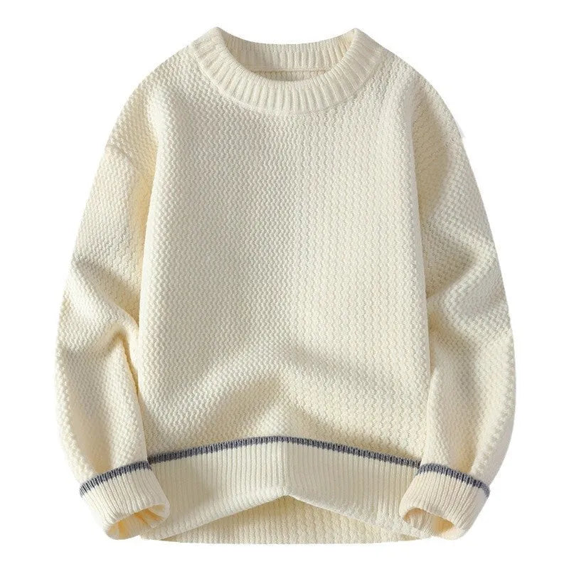 Men's grey round neck loose fitting sweater with long sleeves for autumn winter wear