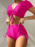 Lady's two-piece lace-up swimsuit with a bow in various colours