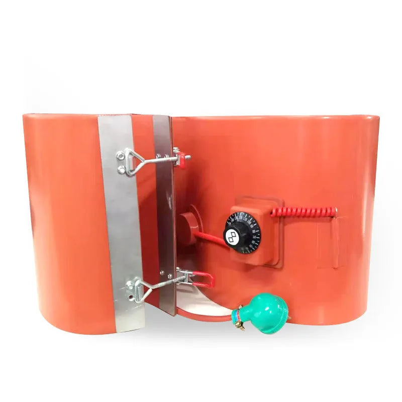 Silicone rubber heating belt wrapped around a 200-litre industrial oil drum.