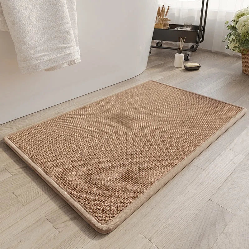 Solid color absorbent anti-slip quick-dry bathroom floor mat in size 40x60cm on a tiled floor