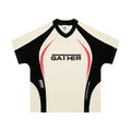 Men's loose t-shirt with printed letters in black or apricot colours, short sleeves, polyester fabric