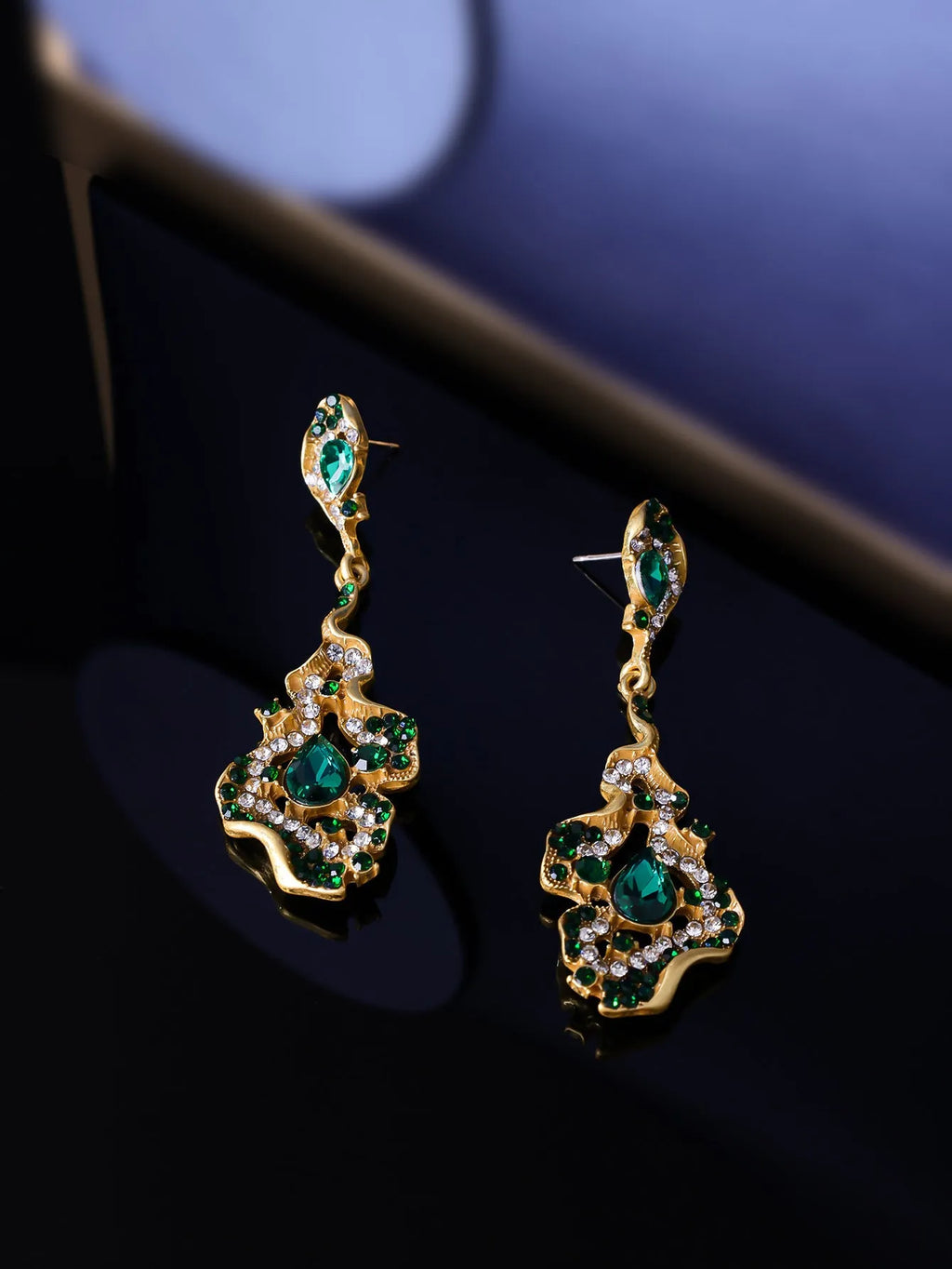 Chinese style alloy ear studs with ring element, 7.1x2.5cm, vintage temperament, purple and green colours