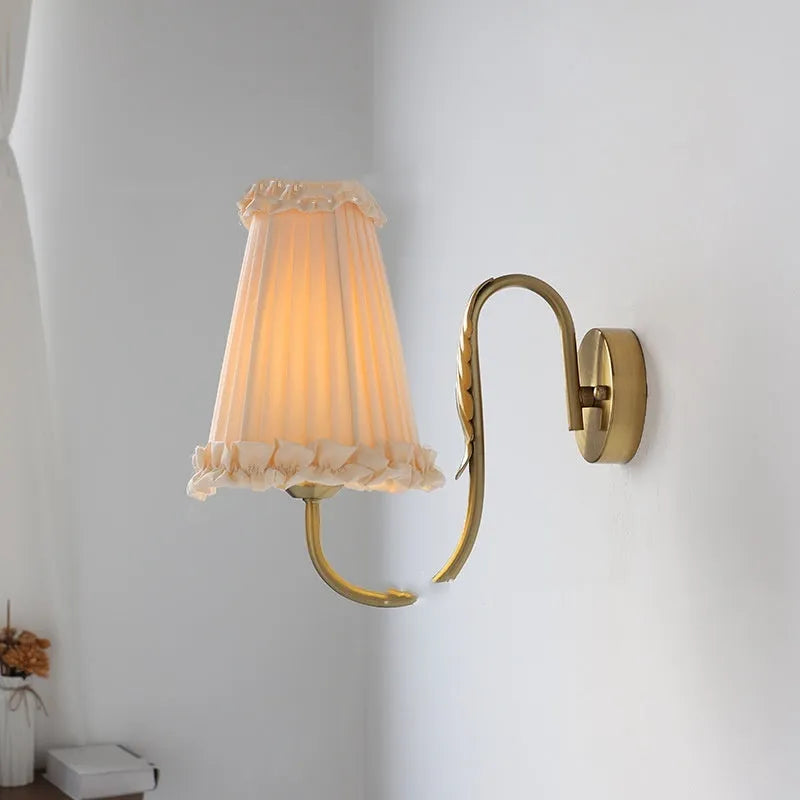 Wheat wall lamp with fabric shade and iron body for bedroom bedside