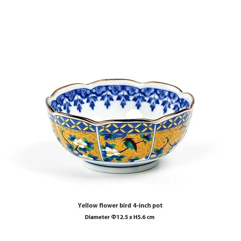 Japanese retro ceramic 4-inch bowl with peony pattern and underglaze finish