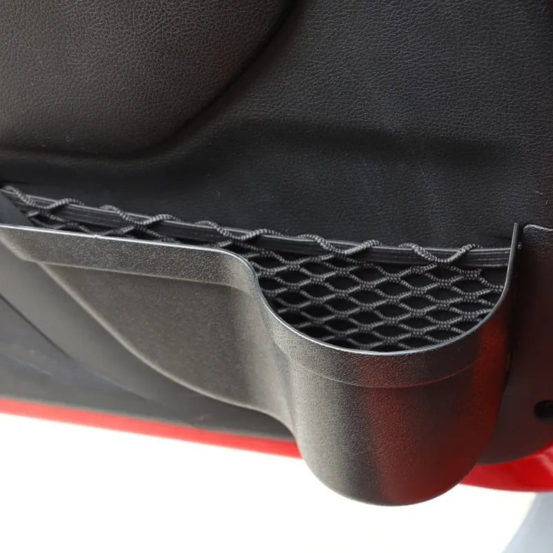 Pair of black aluminium alloy net pocket storage boxes for car interior organisation