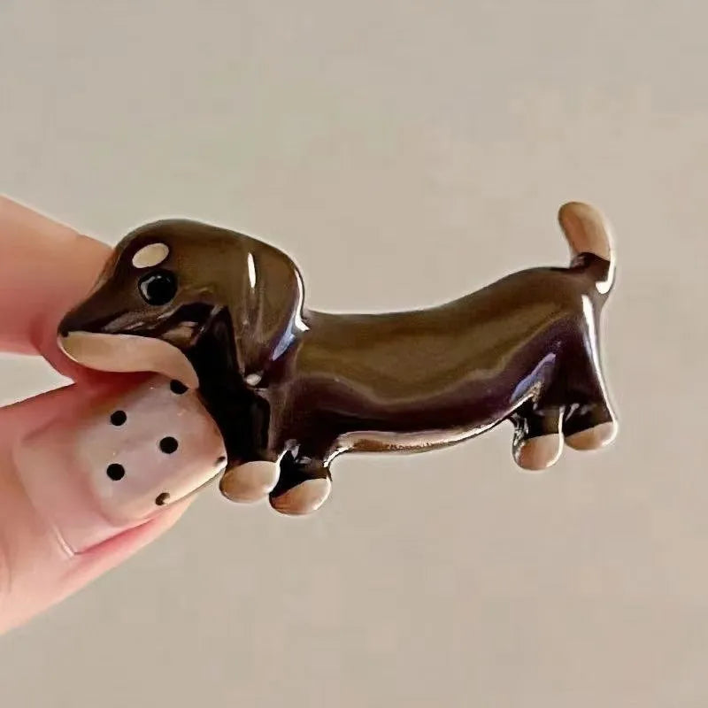 Loose delicate Dachshund dog barrettes hair clips with electroplated finish