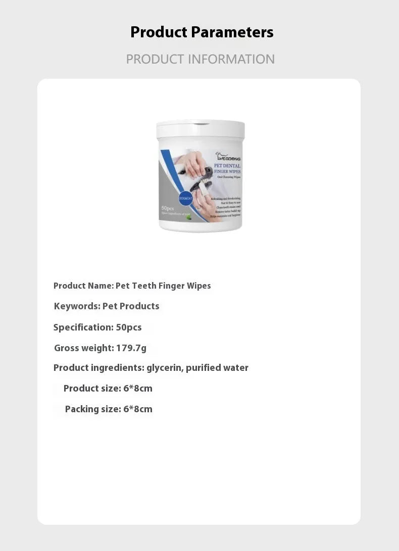 50 piece dog teeth cleaning finger wipes with applicator glove for canine oral care